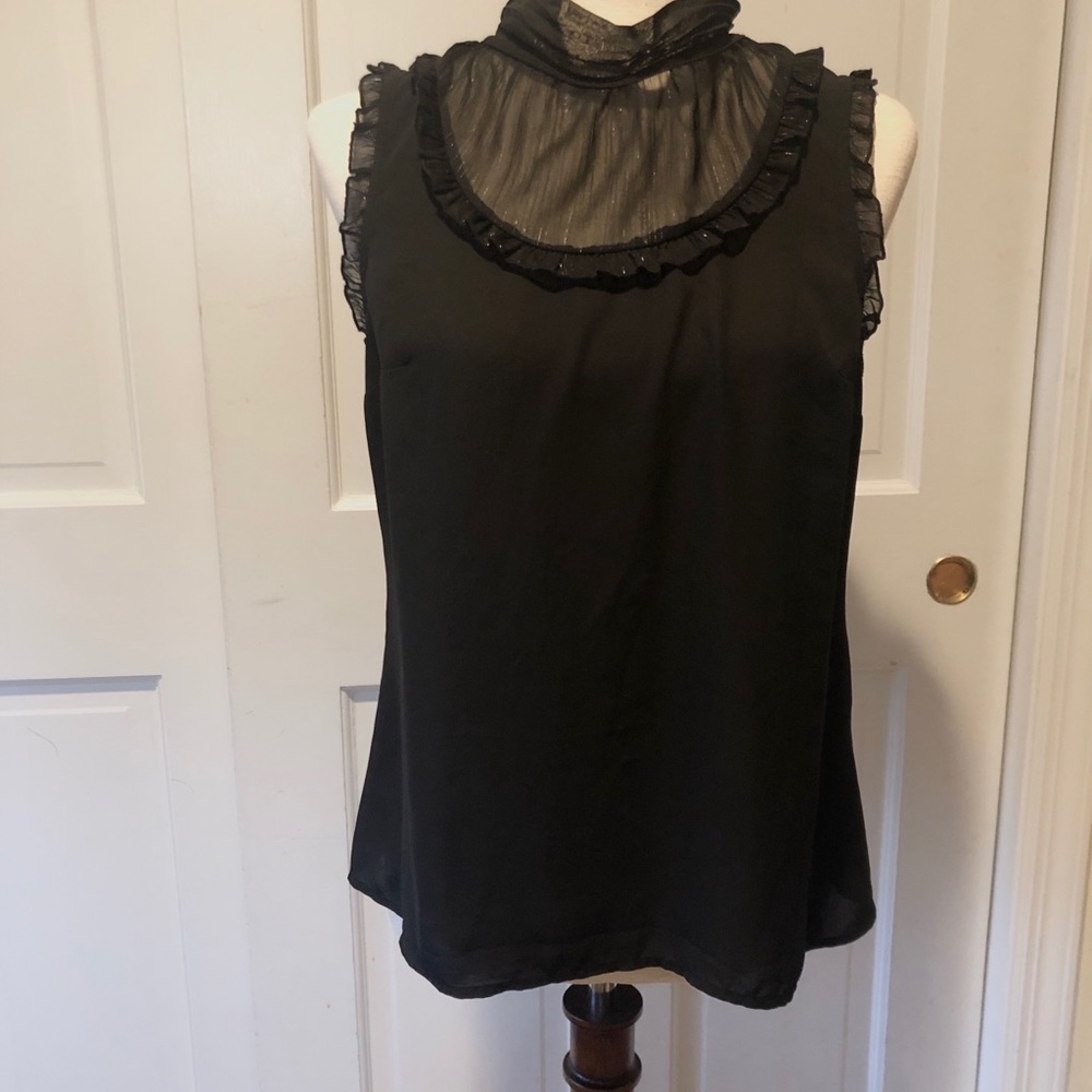 *LAST CHANCE* ModCloth Top Black Sleeveless Sheer Bodice Ruffle Collar